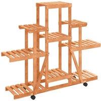 Berkfield Home Flower Stand with Wheels 110x25x101 cm Solid Wood Fir in Brown | Size: 110 x 25 x 101 cm