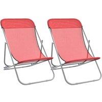 Berkfield Home Folding Beach Chairs 2 pcs Red Textilene&Powder-coated Steel