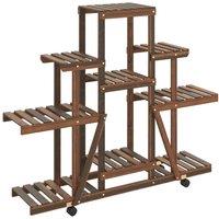 Berkfield Home Flower Stand with Wheels 110x25x101 cm Solid Wood Fir in Brown | Size: 110 x 25 x 101 cm