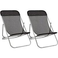 Berkfield Home Folding Beach Chairs 2 pcs Black Textilene&Powder-coated Steel