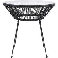 Berkfield Home Garden Dining Table Black 70x74 cm Rattan & Glass | Size: 70x74 cm