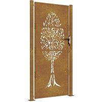 Berkfield Home Garden Gate 105x180 cm Corten Steel Tree Design in Brown