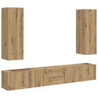 Berkfield Home Wall Mounted TV cabinets 5 pcs Artisan Oak Engineered Wood in Brown