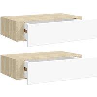 Berkfield Home Wall Drawer Shelves 2 pcs Oak & White 40x23.5x10cm MDF in Brown | Size: 40x23.5x10 cm