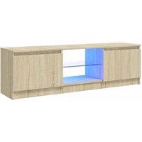 Berkfield Home TV Cabinet with LED Lights Sonoma Oak 120x30x35.5 cm in Light Tan
