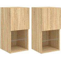 Berkfield Home TV Cabinets with LED Lights 2 pcs Sonoma Oak 30.5x30x60 cm in Light Oak