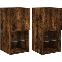 Berkfield Home TV Cabinets with LED Lights 2 pcs Smoked Oak 30.5x30x60 cm in Brown
