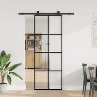 Berkfield Home Sliding Door with Hardware Set 76x205 cm ESG Glass&Aluminium in Black