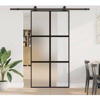 Berkfield Home Sliding Door with Hardware Set 102, 5x205 cm Tempered Glass&Aluminium in Black