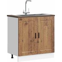 Berkfield Home Sink Base Cabinet "Porto" Old Wood 80x46x81.5 cm Engineered Wood in Brown | Size: 80x46x81.5 cm