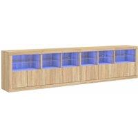 Berkfield Home Sideboard with LED Lights Sonoma Oak 283x37x67 cm in Light Brown | Size: 283 x 37 x 67 cm