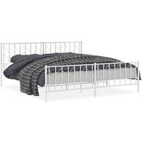 Berkfield Home Metal Bed Frame without Mattress with Footboard White 193x203cm in White | Size: 193x203 cm