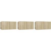 Berkfield Home Hanging TV Cabinets 3 pcs Sonoma Oak 60x30x30 cm in Light Brown | Size: 60 x 30 x 30 cm