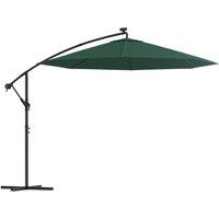Berkfield Home Hanging Parasol with LED Lighting 300 cm Green Metal Pole