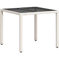 Berkfield Home Garden Table with Glass Top White 90x90x75 cm Poly Rattan | Size: 90 x 90 x 75 cm