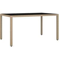 Berkfield Home Garden Table with Glass Top Beige Poly Rattan&Tempered Glass