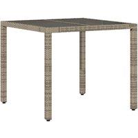 Berkfield Home Garden Table with Glass Top Grey 90x90x75 cm Poly Rattan | Size: 90 x 90 x 75 cm