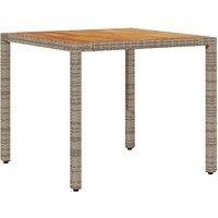 Berkfield Home Garden Table with Acacia Wood Top Grey 90x90x75 cm Poly Rattan | Size: 90 x 90 x 75 cm