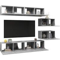 Berkfield Home Modern 6 Piece TV Cabinet Set Concrete Grey Engineered Wood