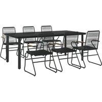 Berkfield Home Beautiful 7 Piece Garden Dining Set Black PVC Rattan