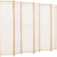 Berkfield Home Stylish 6-Panel Room Divider Cream 240x170x4 cm Fabric | Size: 240 x 170 x 4 cm