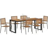 Berkfield Home Modern 7 Piece Garden Dining Set Grey Poly Rattan Acacia