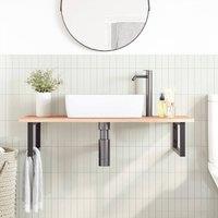 Berkfield Home Elegant Basin Shelf Wall Mounted Steel & Solid Wood Oak in Light Brown