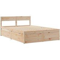 Berkfield Home Modern Bed Frame without Mattress 135x190 cm Double Solid Wood Pine in Light Brown