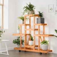 Berkfield Home Elegant Flower Stand with Wheels 110x25x101 cm Solid Wood Fir in Brown | Size: 110 x 25 x 101 cm