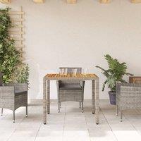 Berkfield Home Garden Table with Acacia Wood Top Grey 90x90x75 cm Poly Rattan | Size: 90 x 90 x 75 cm