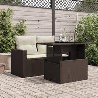 Berkfield Home Garden Table with Glass Top Brown 100x55x73 cm Poly Rattan | Size: 100 x 55 x 73 cm
