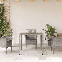 Berkfield Home Garden Table with Glass Top Grey 90x90x75 cm Poly Rattan | Size: 90 x 90 x 75 cm