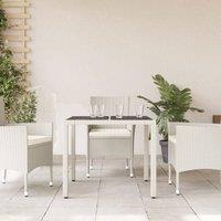 Berkfield Home Garden Table with Glass Top White 90x90x75 cm Poly Rattan | Size: 90 x 90 x 75 cm