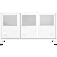 Berkfield Home Industrial Sideboard White 105x35x62 cm Metal & Glass | Size: 105 x 35 x 62 cm
