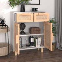 Berkfield Home Sideboard White 60x30x75 cm Solid Wood Pine & Natural Rattan | Size: 60 x 30 x 75 cm