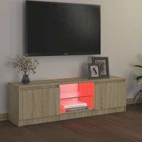 Berkfield Home TV Cabinet with LED Lights Sonoma Oak 120x30x35.5 cm in Light Tan