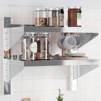Berkfield Home 2-Tier Wall Shelf 50x30x60 cm Silver Stainless Steel | Size: 50 x 30 x 60 cm