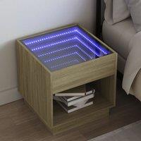 Berkfield Home Bedside Table with Infinity LED Sonoma Oak 50x50x50 cm in Brown | Size: 50 x 50 x 50 cm