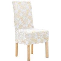 Berkfield Home 6 pcs Straight Chair Covers Stretch White with Golden Print in Gold
