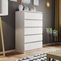 LUXURY LIFE Carlton Matt Chest of Drawers 5 Drawer Cabinet in White