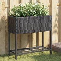 Berkfield Home Garden Planter with Shelf Black Poly Rattan