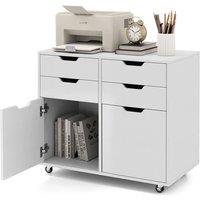 Costway 4 Drawer Dresser Chest Mobile Storage Cabinet w/Universal Wheels-White in White