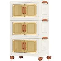 Gymax 3-Pack Stackable Storage Boxes 57L Collapsible Plastic Storage Bins in White