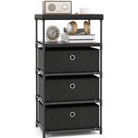 Gymax Industrial Organizer Unit Fabric Storage Tower with Wood Top-Black in Black