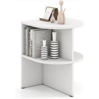 Gymax 2-Tier Wooden Nightstand Sofa End Table Half Round Side Table-White in White