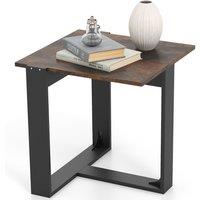 Gymax Square Side Table Industrial Nightstand With T-Shaped Metal Base in Brown