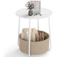 Costway Round Side Table Nightstand 2-Tier End Table w/ Fabric Storage Basket