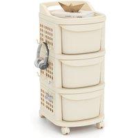 Gymax 3-Drawer Utility Cart Rolling Plastic Organizer With 6 Hooks in Cream