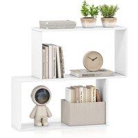 Gymax 3-Tier Geometric Bookshelf Freestanding Wooden Bookcase Compartments in White