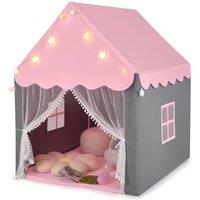 Gymax Playhouse Tent Play Tent With Star Lights String & Washable Mat in Pink
